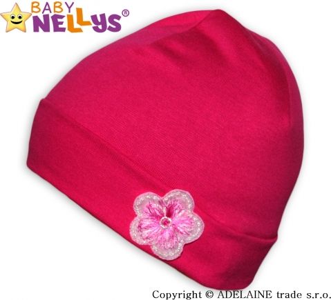 Bavlněná čepička Baby Nellys ® - Růžová s kytičkou - obrázek 1