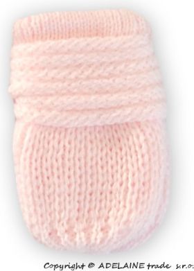 BABY NELLYS Zimní pletené  kojenecké rukavičky - sv. růžové - obrázek 1