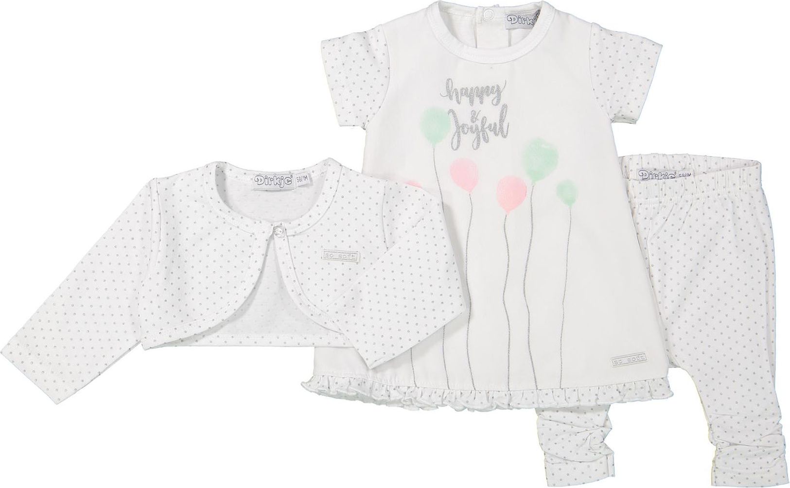 DIRKJE Set 3-dílný šaty A-SO SOFT HAPPY AND JOYFUL vel. 68 White - obrázek 1