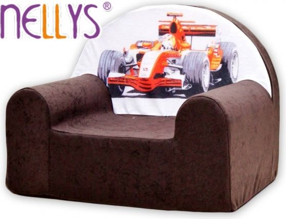 Dětské křesílko/pohovečka Nellys ® - Formule I v hnědé - obrázek 1