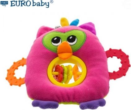 Euro Baby Plyšová hračka s kousátkem a chrastítkem  - Sovička - růžová, Ce19 - obrázek 1