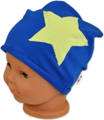 Bavlněná čepička Stars Baby Nellys ® - tm. modrá, 50-52 - obrázek 1