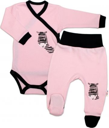 Baby Nellys 2-dílná sada body dl. rukáv + polodupačky, růžová - Zebra, vel. 74 - obrázek 1