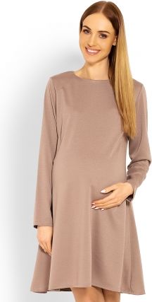 Be MaaMaa Elegantní volné těhotenské šaty dl. rukáv - cappuccino - obrázek 1
