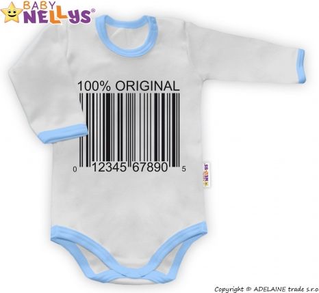 Baby Nellys Body dlouhý rukáv 100% ORIGINÁL - šedé/modrý lem - obrázek 1