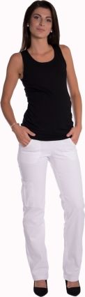 Be MaaMaa Bavlněné, těhotenské kalhoty s kapsami - bílé, vel. XL - obrázek 1