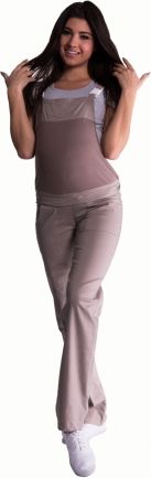 Be MaaMaa Těhotenské kalhoty s láclem - béžové, vel. XL - obrázek 1