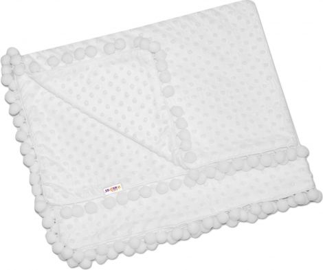 Baby Nellys Luxusní dečka Minky s bambulkami 100x75cm - bílá/bílé bambulky - obrázek 1