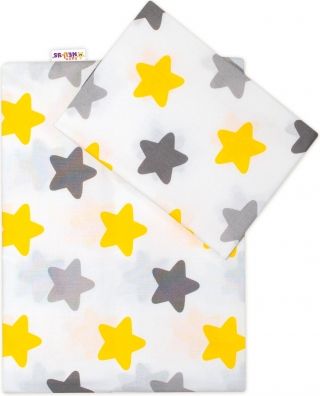 Baby Nellys 2 - dílné bavlněné povlečení Barevné hvězdičky - žluté/šedé, 135x100 - obrázek 1