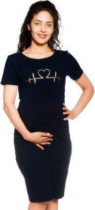 Be MaaMaa Těhotenská, kojící noční košile Heartbeat - granátová, vel. L/XL - obrázek 1