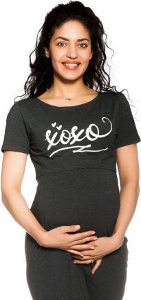 Be MaaMaa Těhotenská, kojící noční košile Xoxo - grafitová, vel. L/XL - obrázek 1