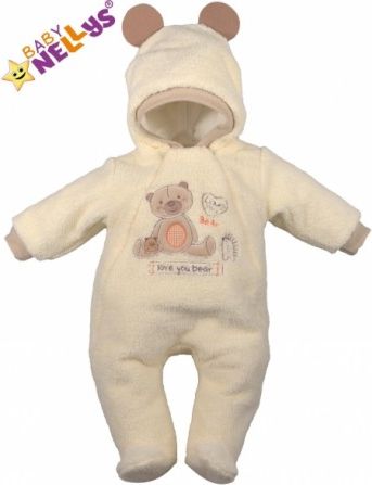Chlupáčkový overálek/kombinézka SWEET BEAR- smetanový/krémový, Velikost koj. oblečení 56 (1-2m) - obrázek 1