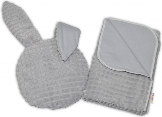 Baby Nellys 2-dílná sada do kočárku s minky s oušky, Zajíček - šedá - obrázek 1