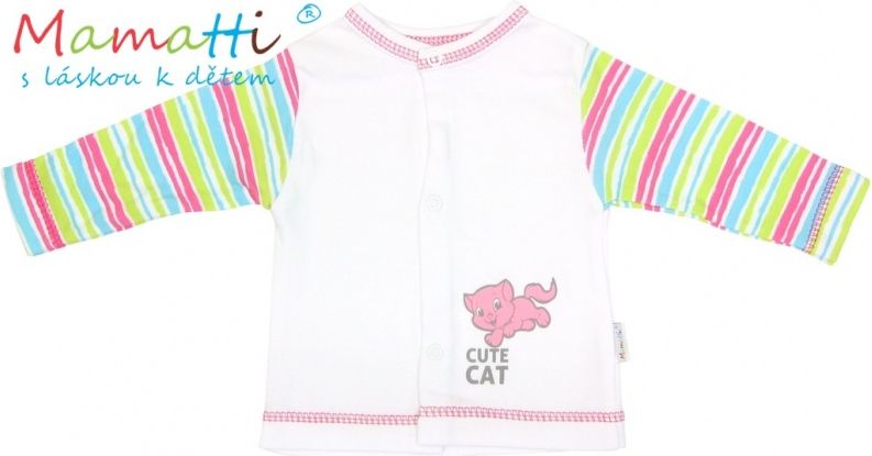 Mamatti Bavlněná košilka Mamatti - CAT- bílá/barevné proužky 80 (9-12m) - obrázek 1