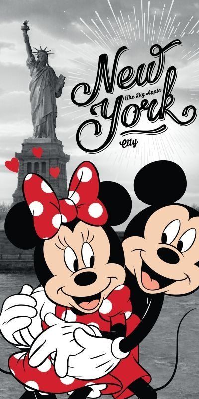 JERRY FABRICS Osuška Mickey a Minnie v New Yorku Bavlna Froté 70/140 cm - obrázek 1