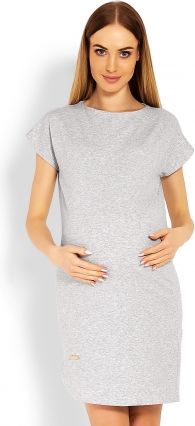 Be MaaMaa Těhotenské asymetrické šaty, kr. rukáv - šedé, vel. L/XL - obrázek 1