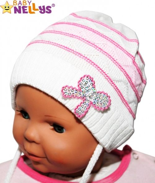 Baby Nellys Čepička Proužek Baby Nellys ® na zavazování - bílá 44/52 čepička obvod - obrázek 1
