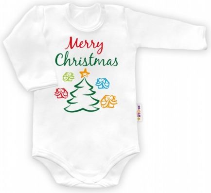 Body dlouhý rukáv MERRY CHRISTMAS - bílé, Velikost koj. oblečení 80 (9-12m) - obrázek 1