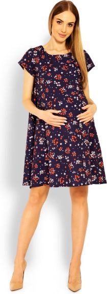 Be MaaMaa Be MaaMaa Elegantní volné těhotenské šaty, tunika, kr. rukáv - printy květinky, vel. L/XL - obrázek 2