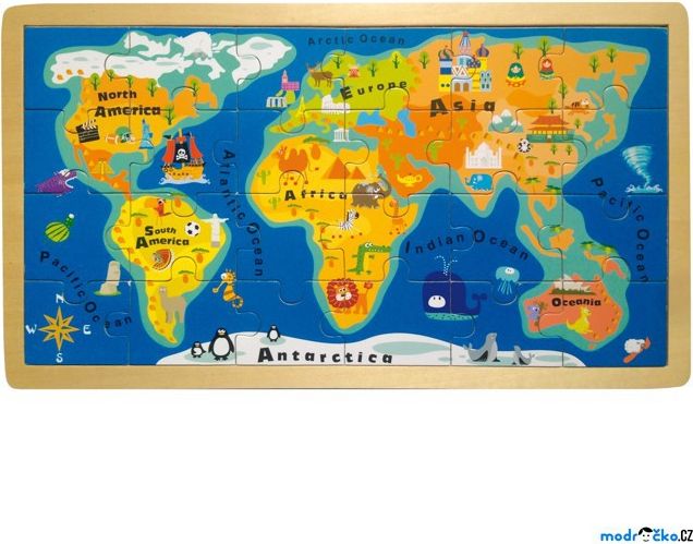 Puzzle na desce - Mapa Světa, 24ks (Legler) - obrázek 1