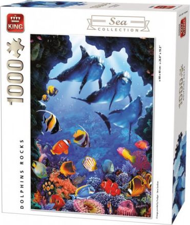 KING Puzzle Delfíni u útesu 1000 dílků - obrázek 1