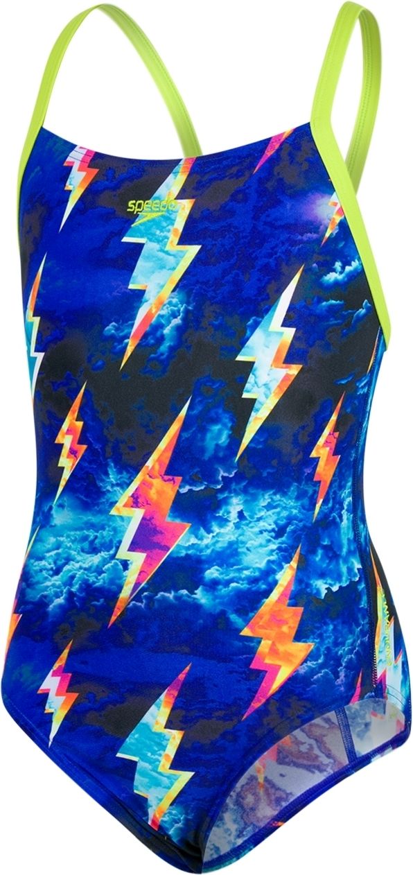 Speedo Strike Flash Placement Digital Crossback Swimsuit - black/green/violet 128 - obrázek 1