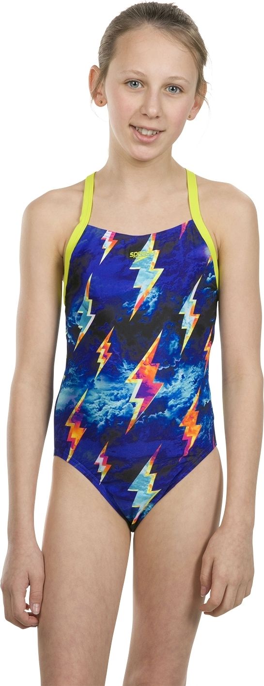 Speedo Strike Flash Placement Digital Crossback Swimsuit - black/green/violet 128 - obrázek 2