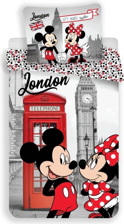 Jerry Fabrics - Bavlněné povlečení Mickey a Minnie London ❤ (Disney), 140 x 200 + 70 x 90 cm - obrázek 1