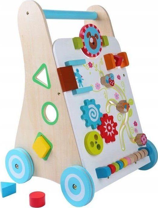 ECOTOYS Dřevěné chodítko s motorickými aktivitami modré - obrázek 3