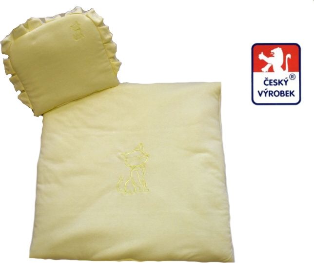 Peřinky na kočárek, Dětský svět, mako, žluté s kočičkou - obrázek 1