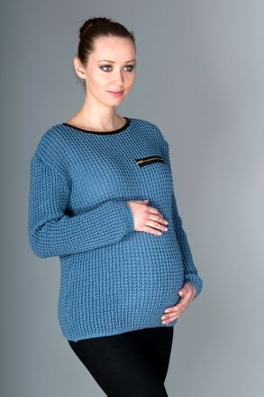 Be MaaMaa Těhotenský svetřík Molly s ozdobným lemem - modrý jeans - obrázek 1