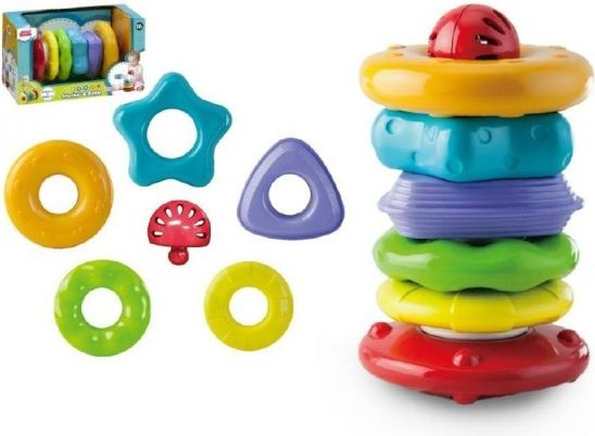 Teddies Skládanka pyramida různé tvary 6ks plast v krabici 28x17cm 12m+ - obrázek 1