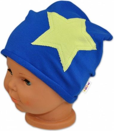 Bavlněná čepička STARS Baby Nellys ® - tm. modrá, Velikost koj. oblečení 50/52 čepičky obvod - obrázek 1