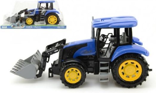 Modrý traktor s radlicí plast 42cm na setrvačník - obrázek 1