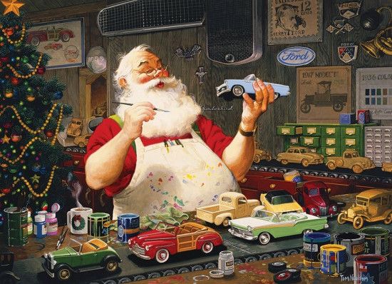 COBBLE HILL Puzzle Santa maluje autíčka 1000 dílků - obrázek 1