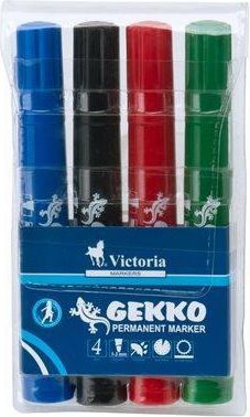 Permanentní popisovač "Gekko", mix barev, 4ks, 1-3mm, kuželový hrot, VICTORIA, set 4 ks - obrázek 1