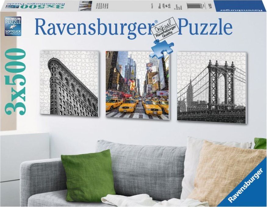 RAVENSBURGER Čtvercové puzzle New York 3x500 dílků - obrázek 1