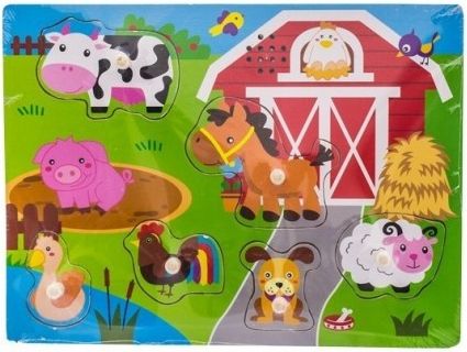 Dřevěné zábavné puzzle vkládací se zvukem Euro Baby - farma - obrázek 1