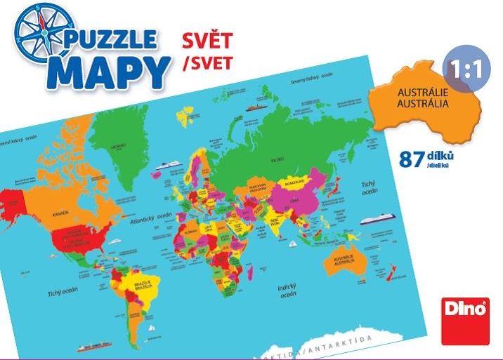 DINO Puzzle 82 dílků mapy svět - obrázek 1