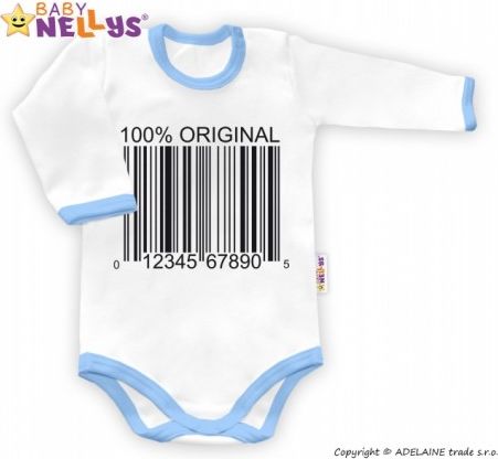 Body dlouhý rukáv 100% ORIGINÁL - bílé/modrý lem, Velikost koj. oblečení 80 (9-12m) - obrázek 1