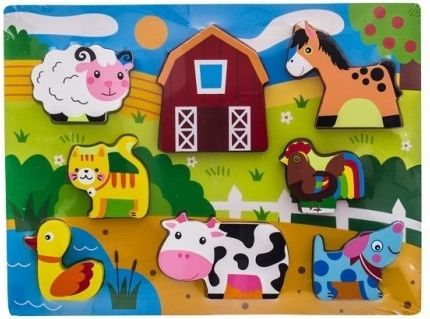 Dřevěné zábavné puzzle vkládací Euro Baby - Zvířátka na farmě - obrázek 1