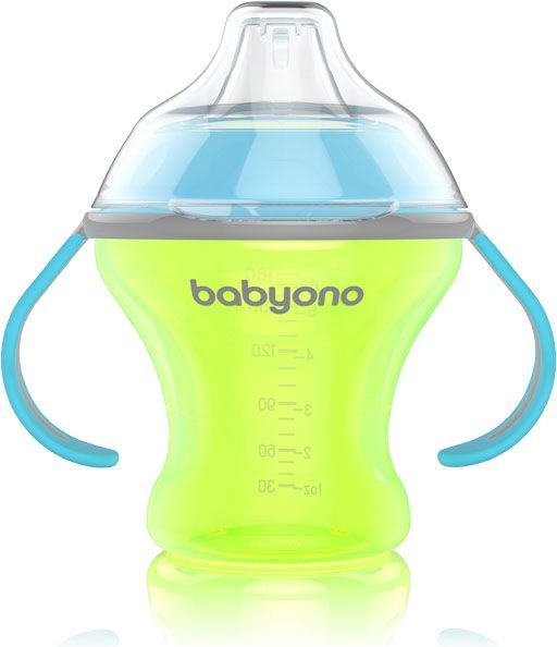 BABYONO Hrnek netekoucí s měkkým náustkem Natural Nursing 180 ml - zelená - obrázek 1