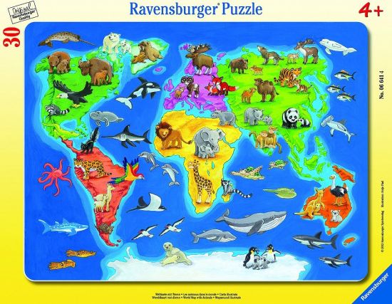RAVENSBURGER Puzzle Mapa světa se zvířaty 30 dílků - obrázek 1