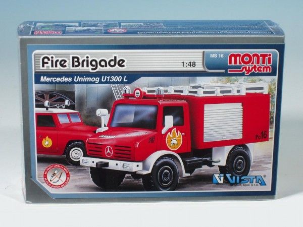 Stavebnice Monti 16 Fire Brigade Mercedes Unimog 1:48 v krabici 22x15x6cm - obrázek 1