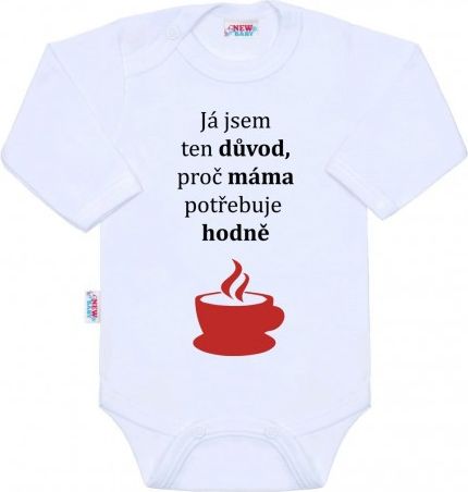 Body s potiskem New Baby ...hodně kávy..., Bílá, 50 - obrázek 1