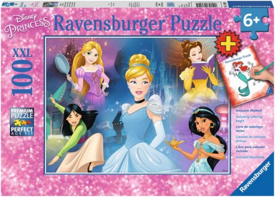 RAVENSBURGER Puzzle Disney princezny XXL 100 dílků + omalovánky - obrázek 1