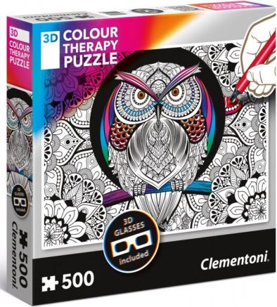 CLEMENTONI Colour Therapy puzzle Sova 500 dílků + 3D brýle - obrázek 1