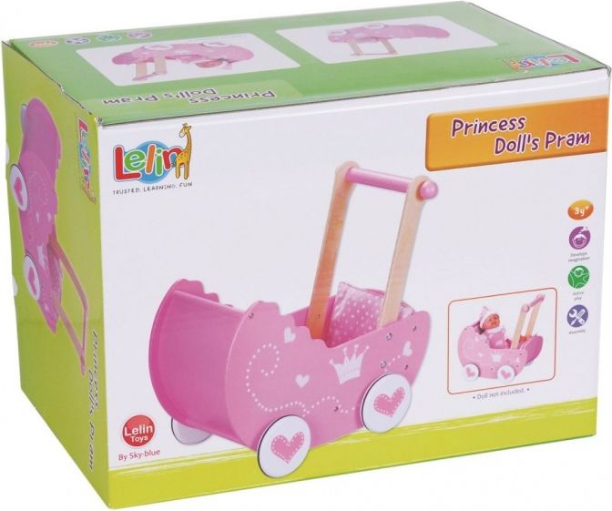 Lelin Lelin Dřevěný kočárek pro panenky - růžový - obrázek 2