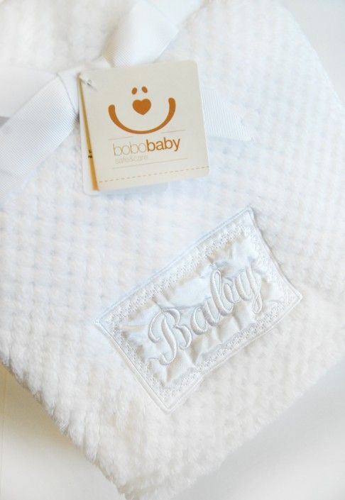 Dětská deka na kočárek, Bobobaby, bílá se saténovou výšivkou Baby - obrázek 2