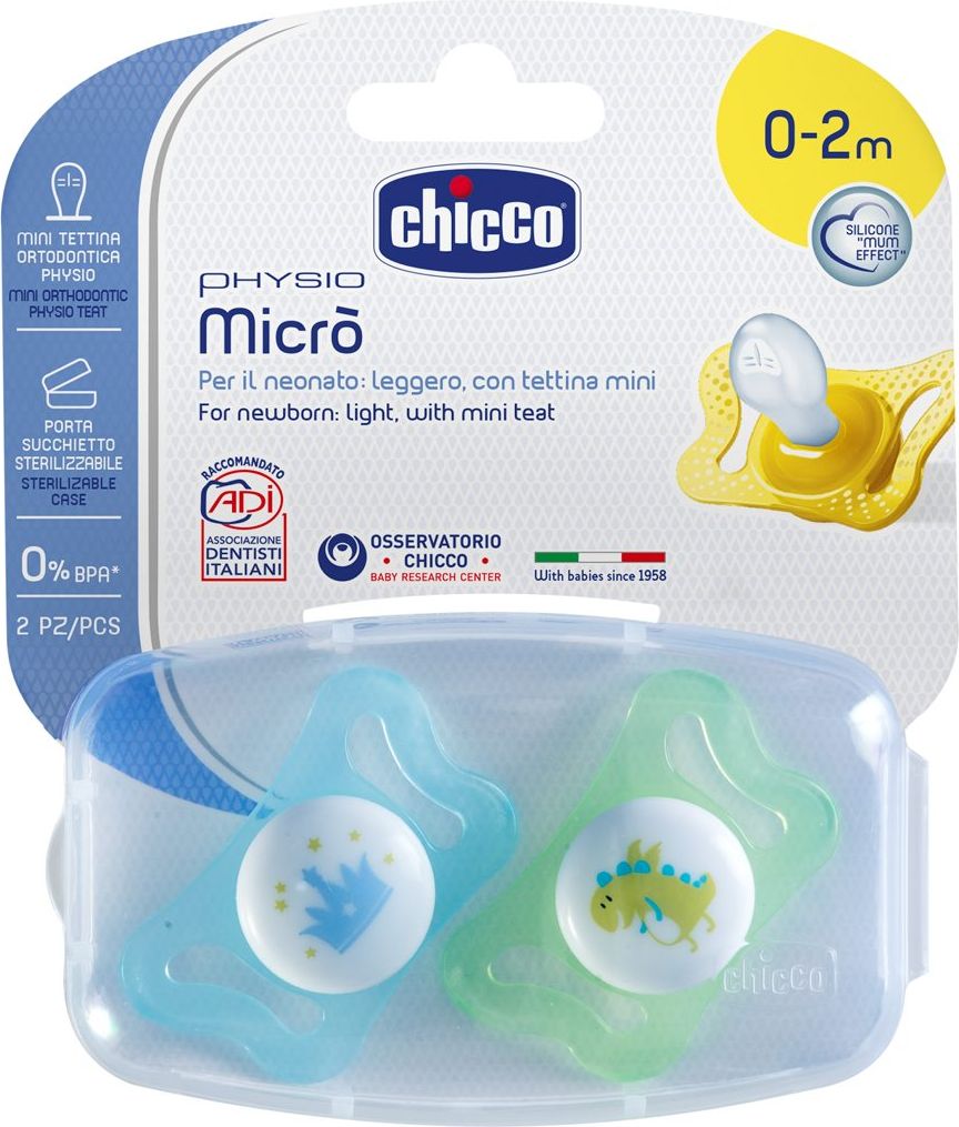 CHICCO Šidítko Physio Micro, silikonové, 0-2M +, modrá, 2ks - obrázek 1